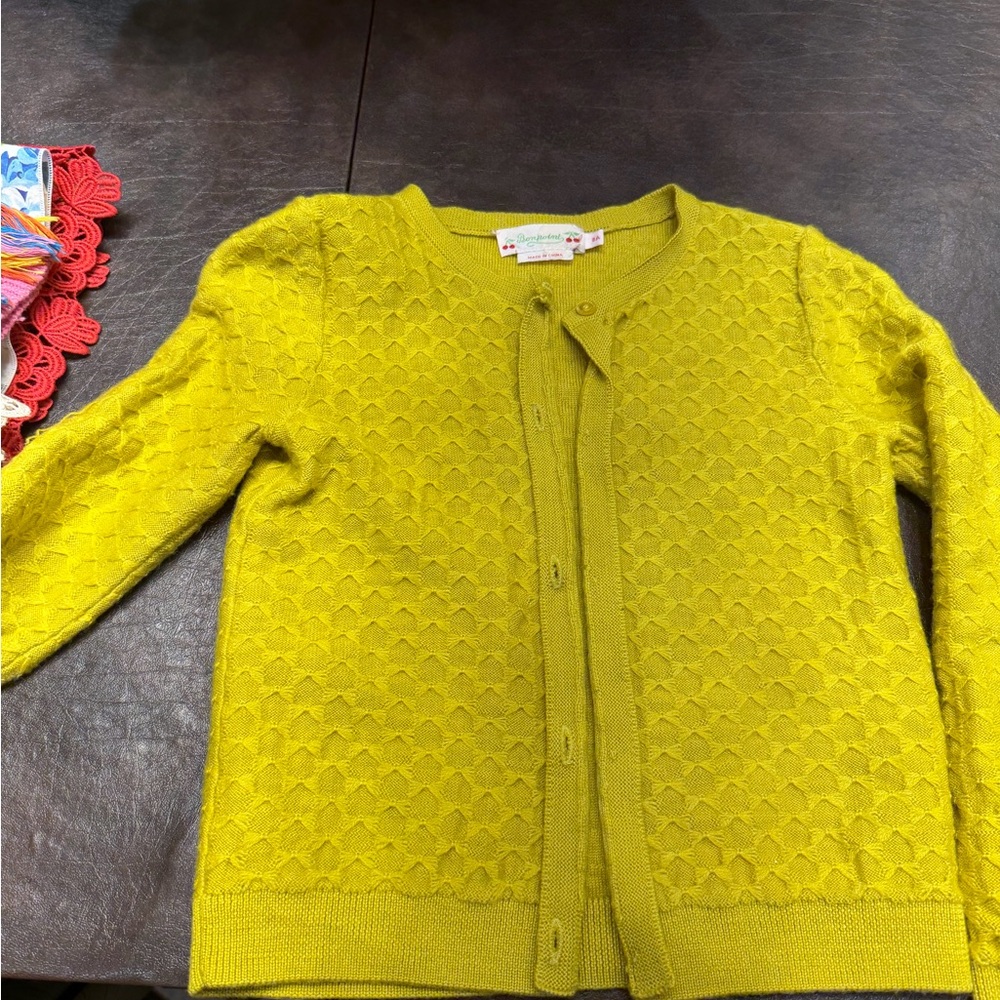 Bonpoint Lime Green Knit Button-Front Cardigan